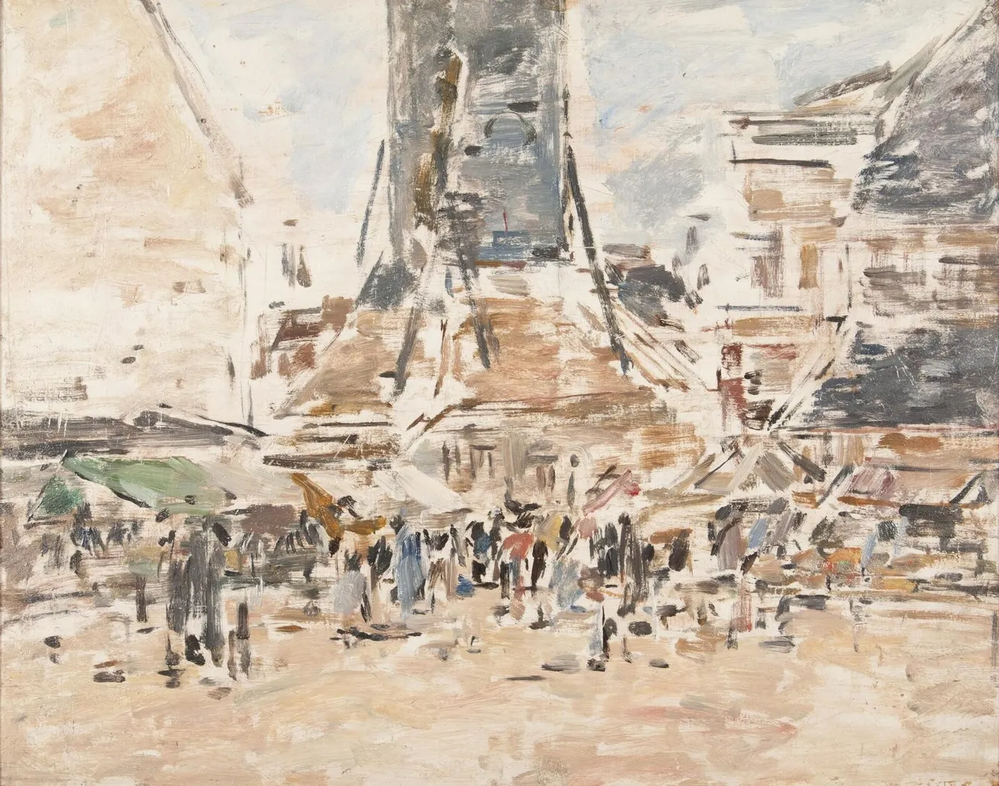 St. Catherine's Market in Honfleur (1890) by Eugène Louis Boudin — original painting reproduced as a hand-painted oil on canvas