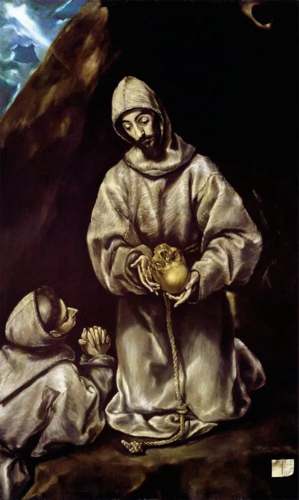 St Francis and Brother Leo Meditating on Death (1600) by El Greco — original painting reproduced as a hand-painted oil on canvas