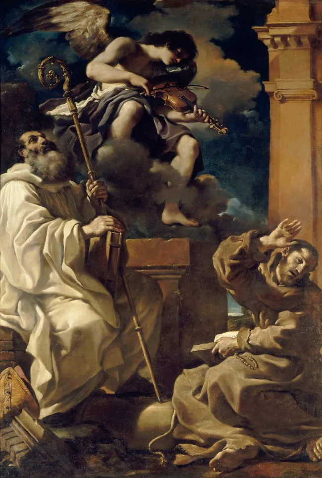 St. Francis in Ecstasy with St. Benedict and an Angel (1620) by Guercino — original painting reproduced as a hand-painted oil on canvas