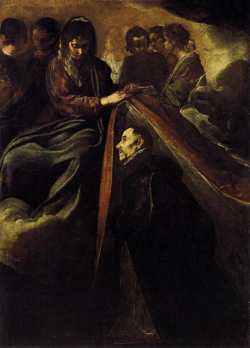 St. Ildefonso Receiving the Chasuble from the Virgin (1623) by Diego Velázquez — original painting reproduced as a hand-painted oil on canvas