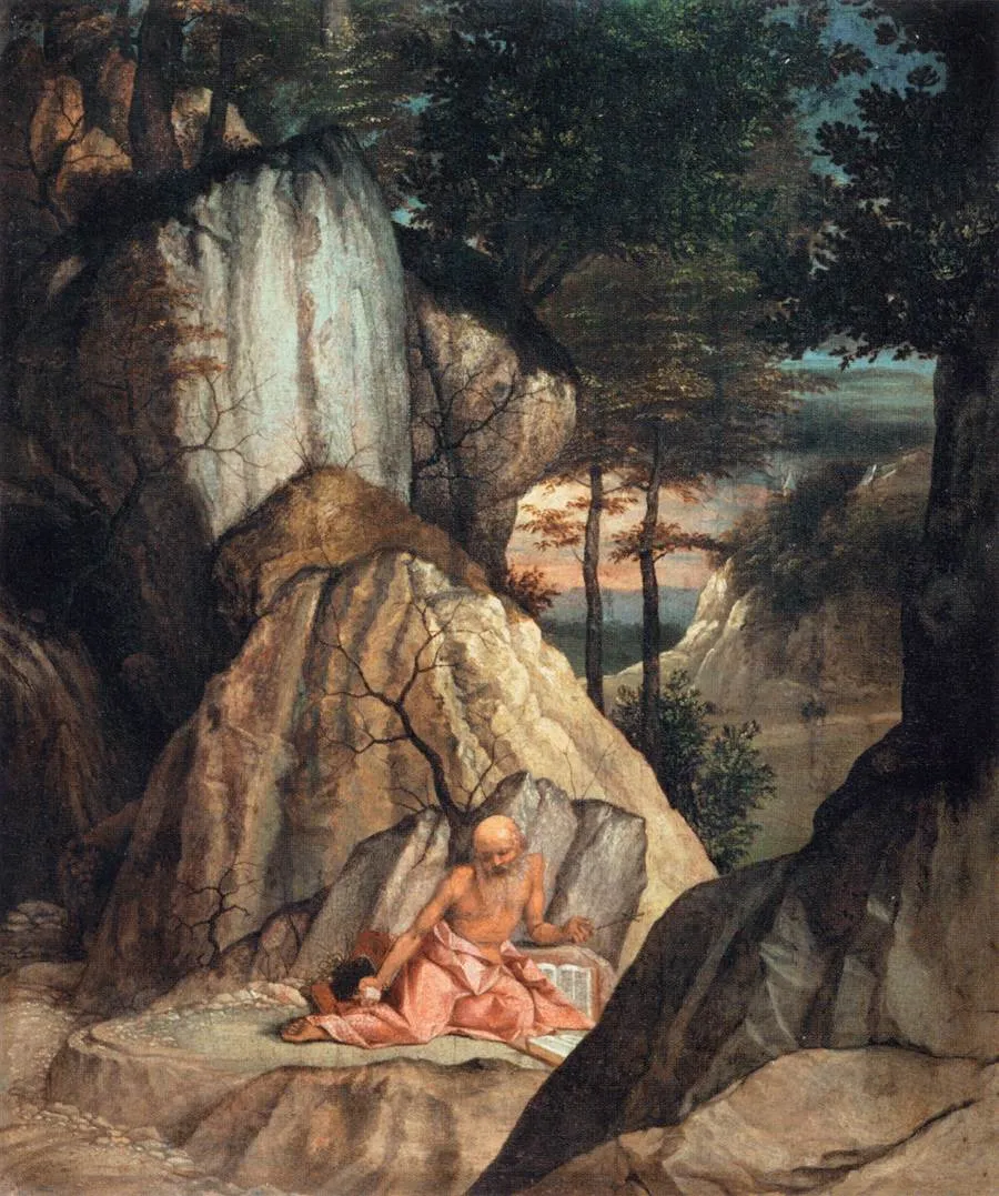 St. Jerome in the Wilderness (1506) by Lorenzo Lotto — original painting reproduced as a hand-painted oil on canvas