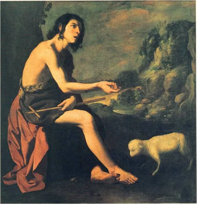 St. John the Baptist in the desert (1650) by Francisco de Zurbarán — original painting reproduced as a hand-painted oil on canvas