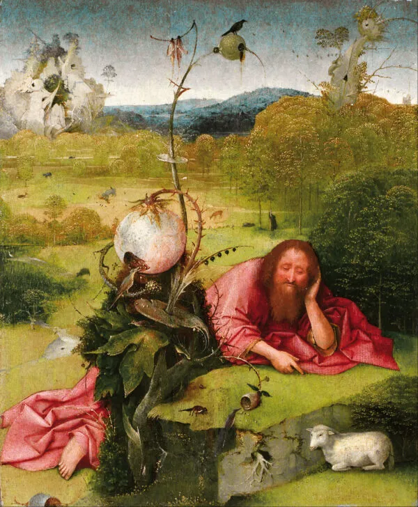 St. John the Baptist in the Wilderness (1489) by Hieronymus Bosch — original painting reproduced as a hand-painted oil on canvas