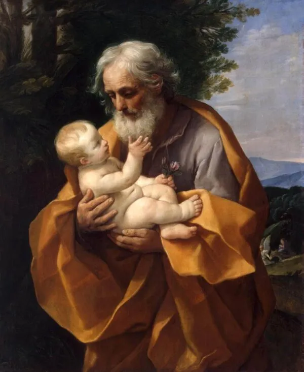 St Joseph with Infant Christ in his Arms (1620) by Guido Reni — original painting reproduced as a hand-painted oil on canvas