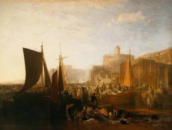 St Mawes at the Pilchard Season (1812) by J. M. W. Turner — original painting reproduced as a hand-painted oil on canvas