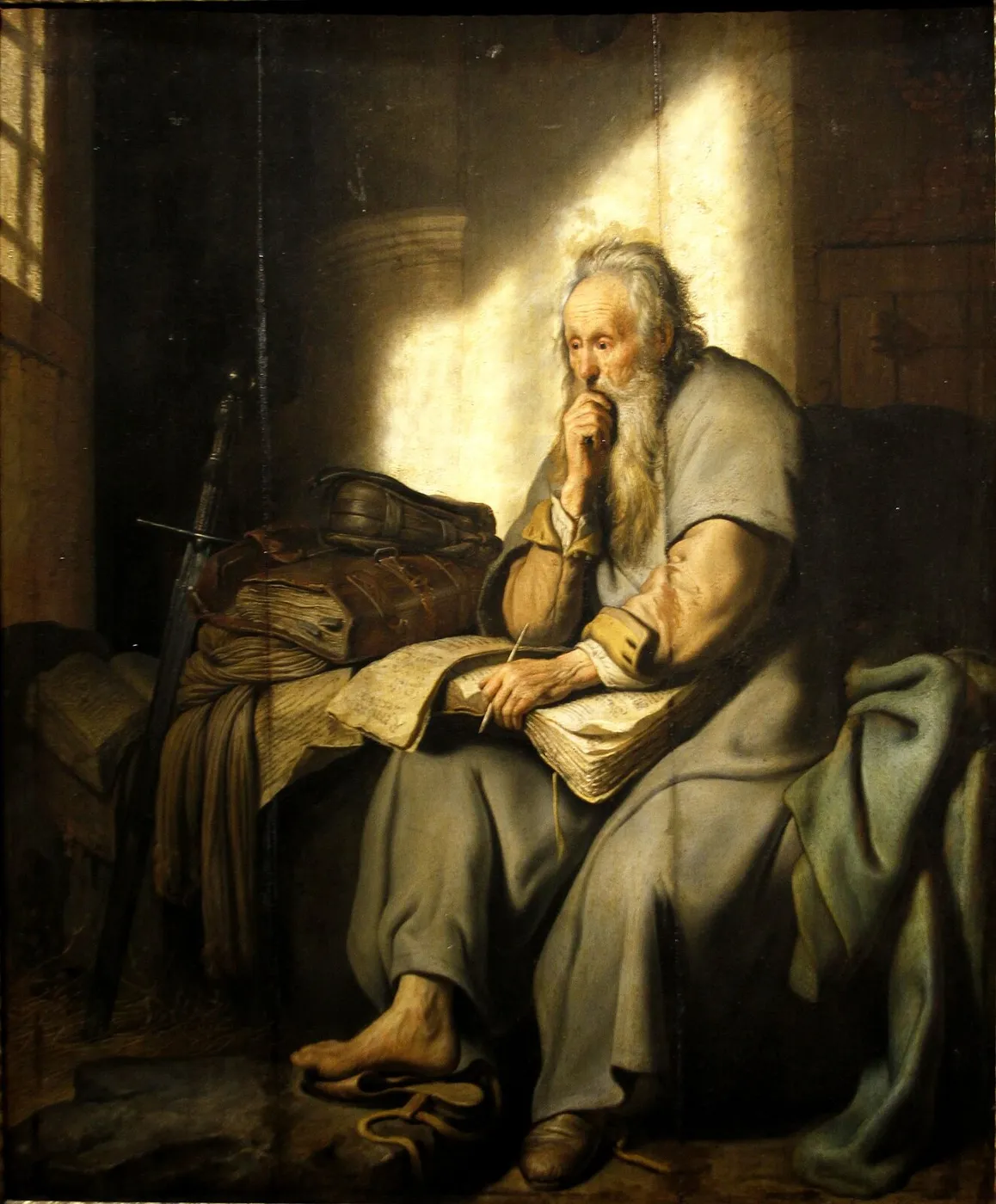 St. Paul in Prison (1627) by Rembrandt — original painting reproduced as a hand-painted oil on canvas