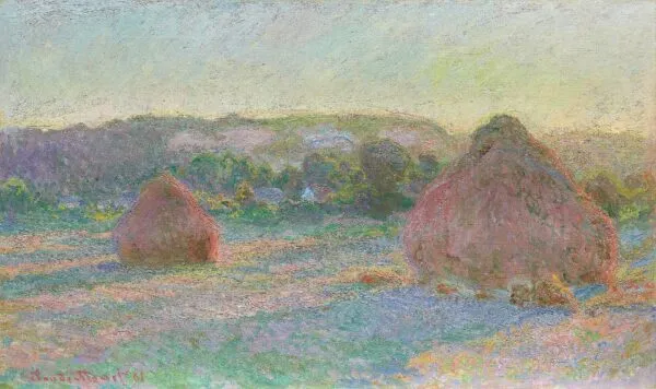 Stacks of Wheat (End of Summer) (1891) by Claude Monet — original painting reproduced as a hand-painted oil on canvas