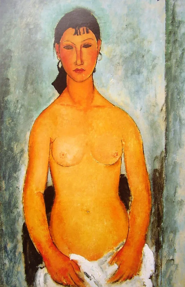 Standing Nude (Elvira) (1918) by Amedeo Modigliani — original painting reproduced as a hand-painted oil on canvas