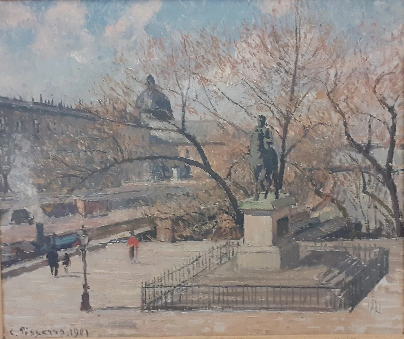 Statue d’Henry IV et hôtel de la Monnaie, matin, soleil (1901) by Camille Pissarro — original painting reproduced as a hand-painted oil on canvas