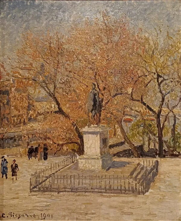 Statue of Henri-IV, Early Spring (First Series) (1901) by Camille Pissarro — original painting reproduced as a hand-painted oil on canvas