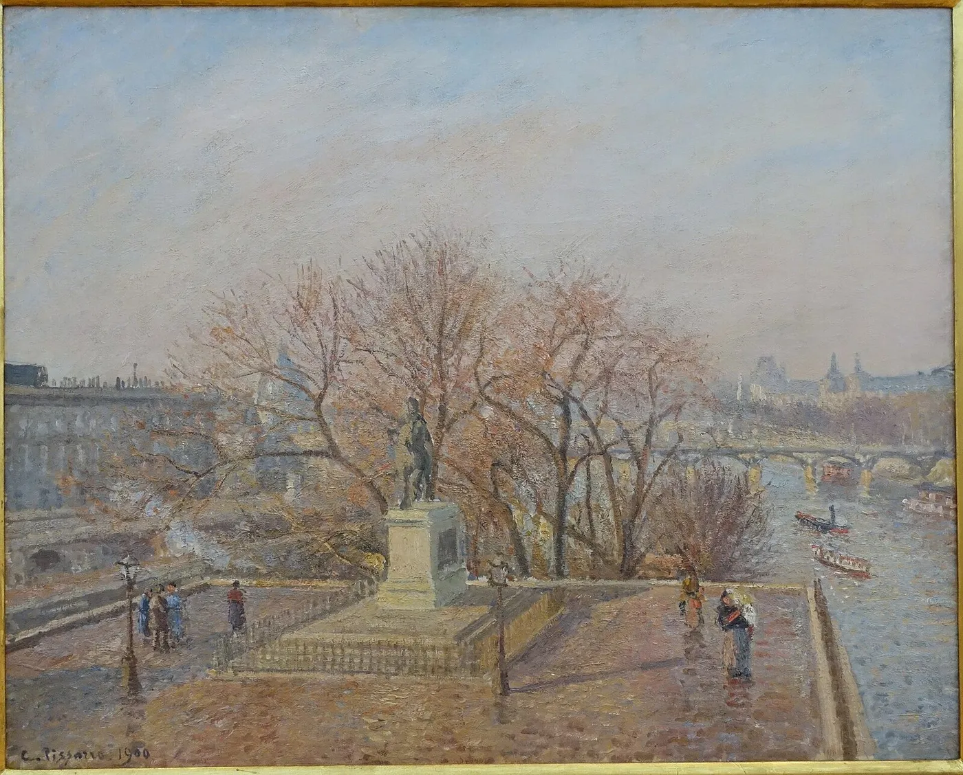 Statue of Henri-IV, Morning, Winter Sunlight (First Series) (1900) by Camille Pissarro — original painting reproduced as a hand-painted oil on canvas