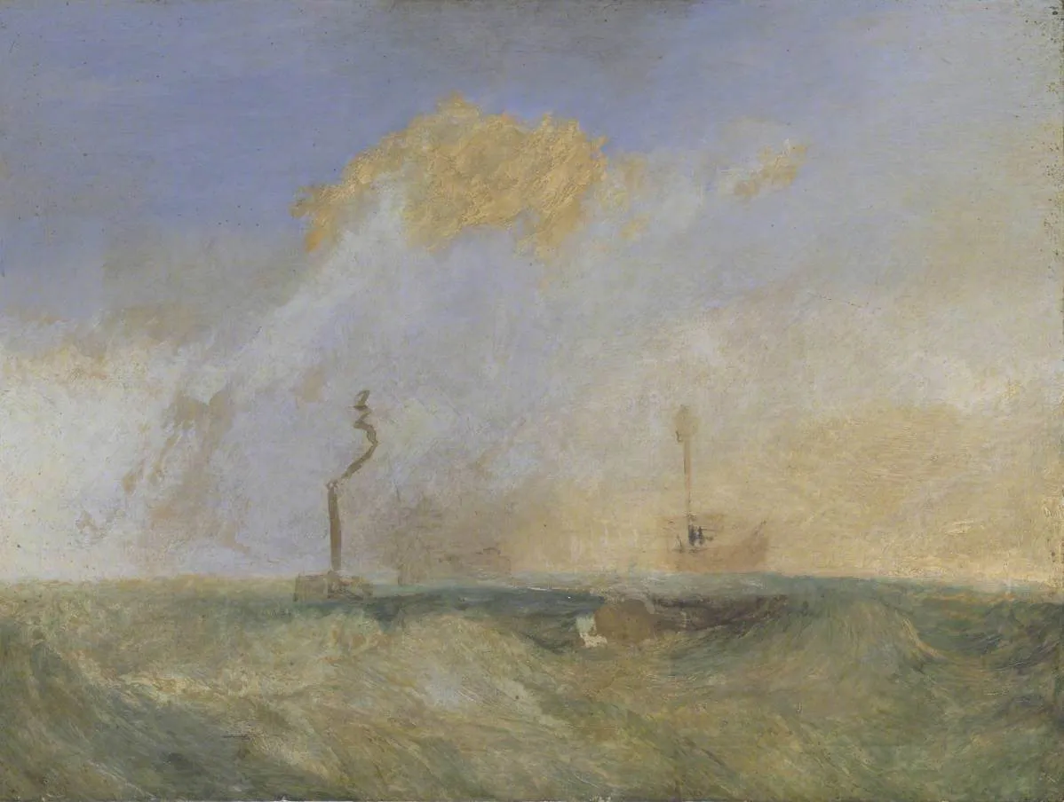 Steamer and Lightship; a study for ‘The Fighting Temeraire’ (1838) by J. M. W. Turner — original painting reproduced as a hand-painted oil on canvas