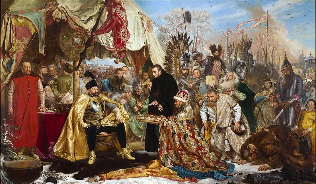 Stephen Báthory at Pskov (1872) by Jan Matejko — original painting reproduced as a hand-painted oil on canvas
