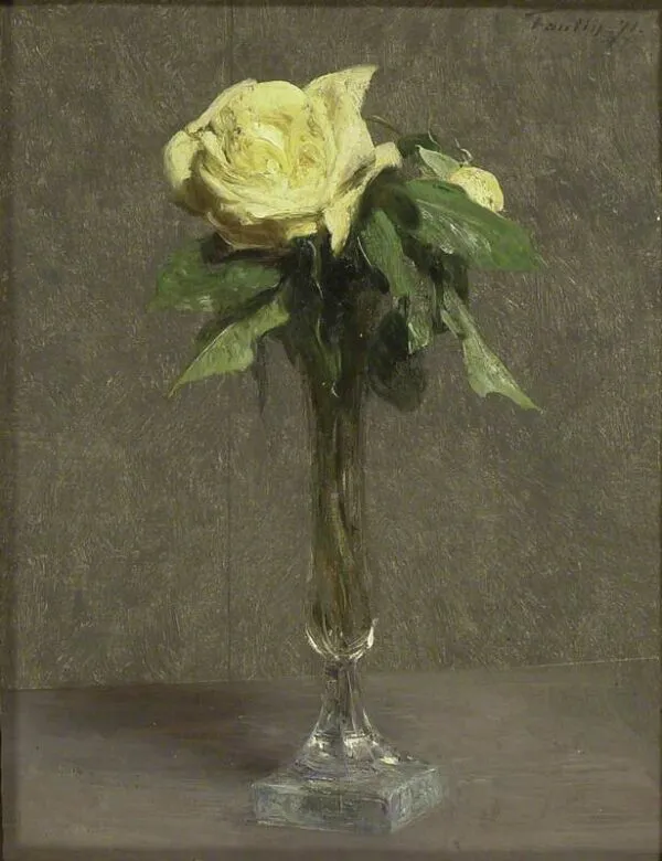 Still Life: A yellow Rose (1871) by Henri Fantin-Latour — original painting reproduced as a hand-painted oil on canvas