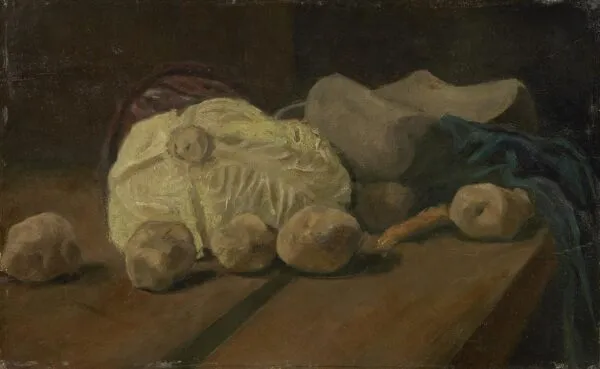 Still Life with Cabbage and Clogs (1881) by Vincent van Gogh — original painting reproduced as a hand-painted oil on canvas