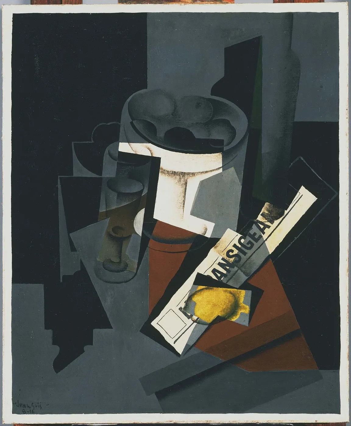 Still Life with Newspaper (1916) by Juan Gris — original painting reproduced as a hand-painted oil on canvas