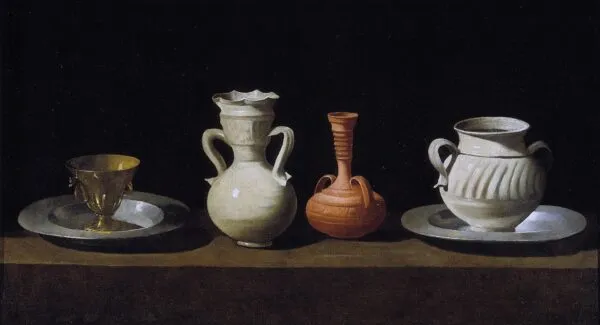 Still Life with Pots (1650) by Francisco de Zurbarán — original painting reproduced as a hand-painted oil on canvas