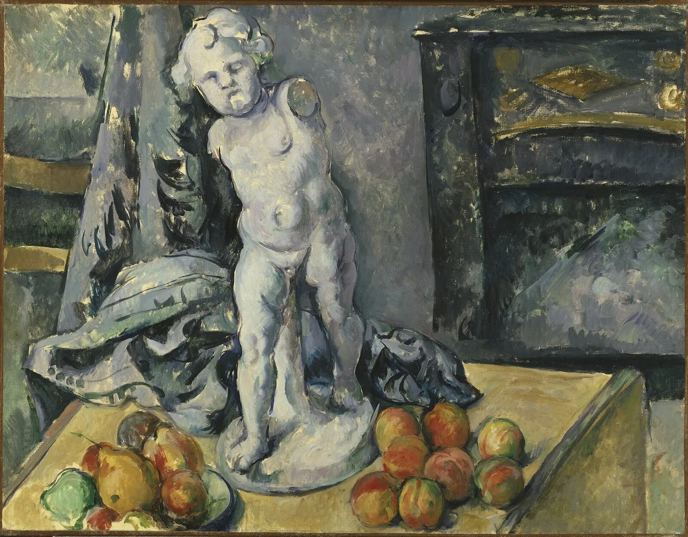 Still Life with Statuette (1894) by Paul Cézanne — original painting reproduced as a hand-painted oil on canvas