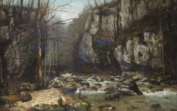 Stream of the Puits-Noir at Ornans (1868) by Gustave Courbet — original painting reproduced as a hand-painted oil on canvas