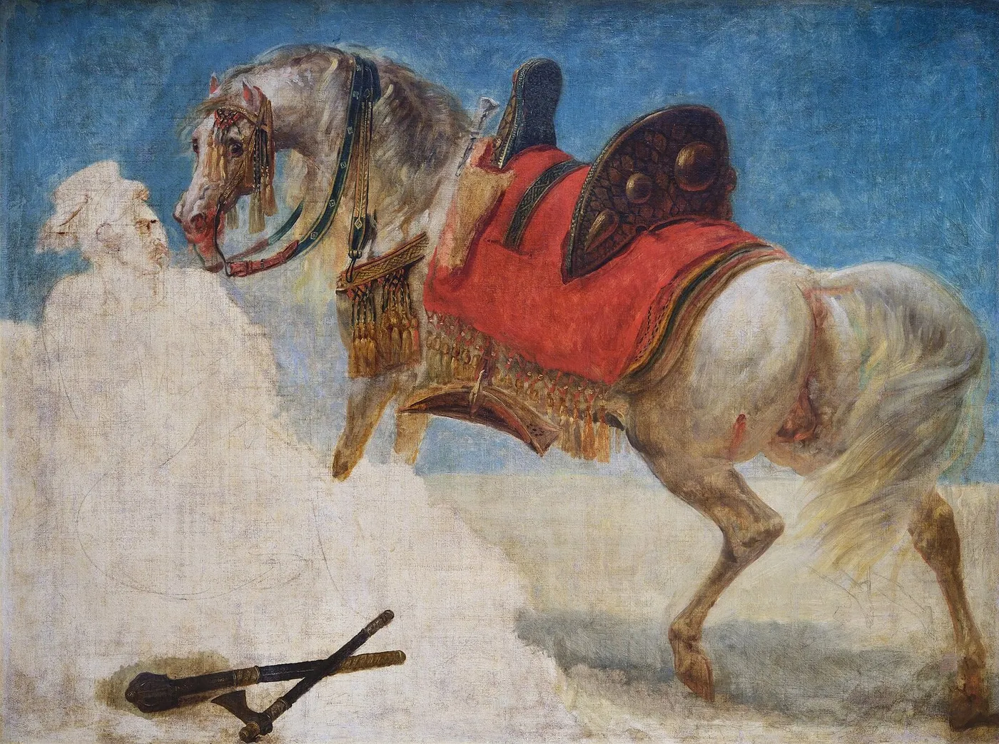 Study of a Harnessed Arabian Horse (1805) by Antoine-Jean Gros — original painting reproduced as a hand-painted oil on canvas