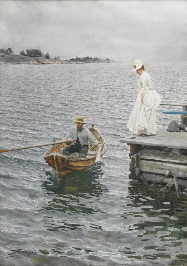 Summer Fun (1886) by Anders Zorn — original watercolour reproduced as a hand-painted oil on canvas