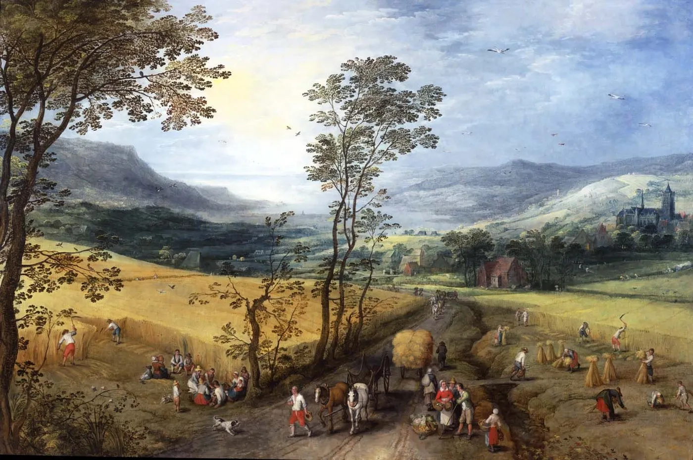 Summer landscape with harvesters (1610) by Jan Brueghel the Elder — original painting reproduced as a hand-painted oil on canvas