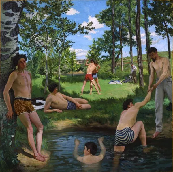 Summer Scene (1869) by Frédéric Bazille — original painting reproduced as a hand-painted oil on canvas