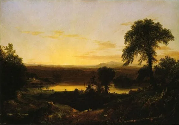 Summer Twilight, A Recollection of a Scene in New-England (1834) by Thomas Cole — original painting reproduced as a hand-painted oil on canvas