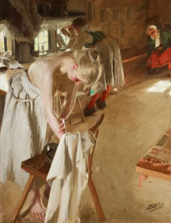 Sunday morning (1891) by Anders Zorn — original painting reproduced as a hand-painted oil on canvas