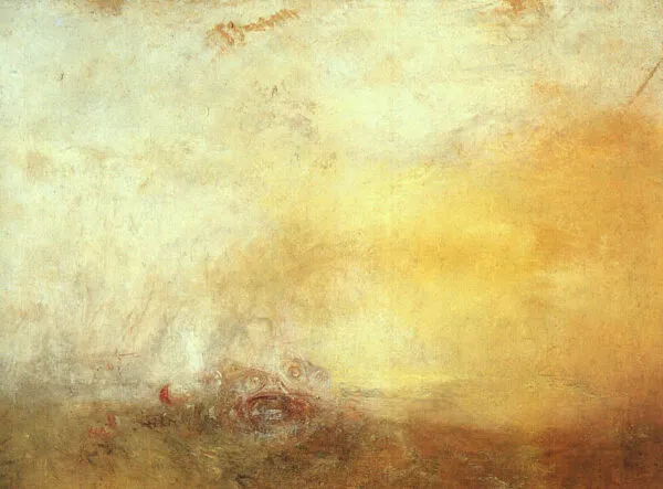 Sunrise with Sea Monsters (1845) by J. M. W. Turner — original painting reproduced as a hand-painted oil on canvas