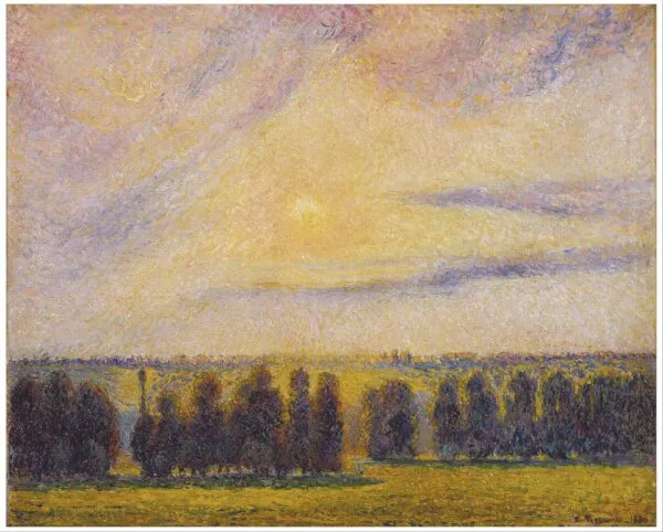 Sunset at Éragny (1890) by Camille Pissarro — original painting reproduced as a hand-painted oil on canvas