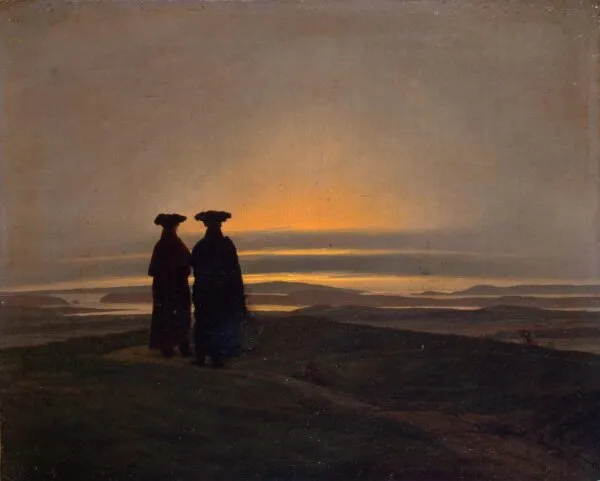 Sunset (1837) by Caspar David Friedrich — original painting reproduced as a hand-painted oil on canvas