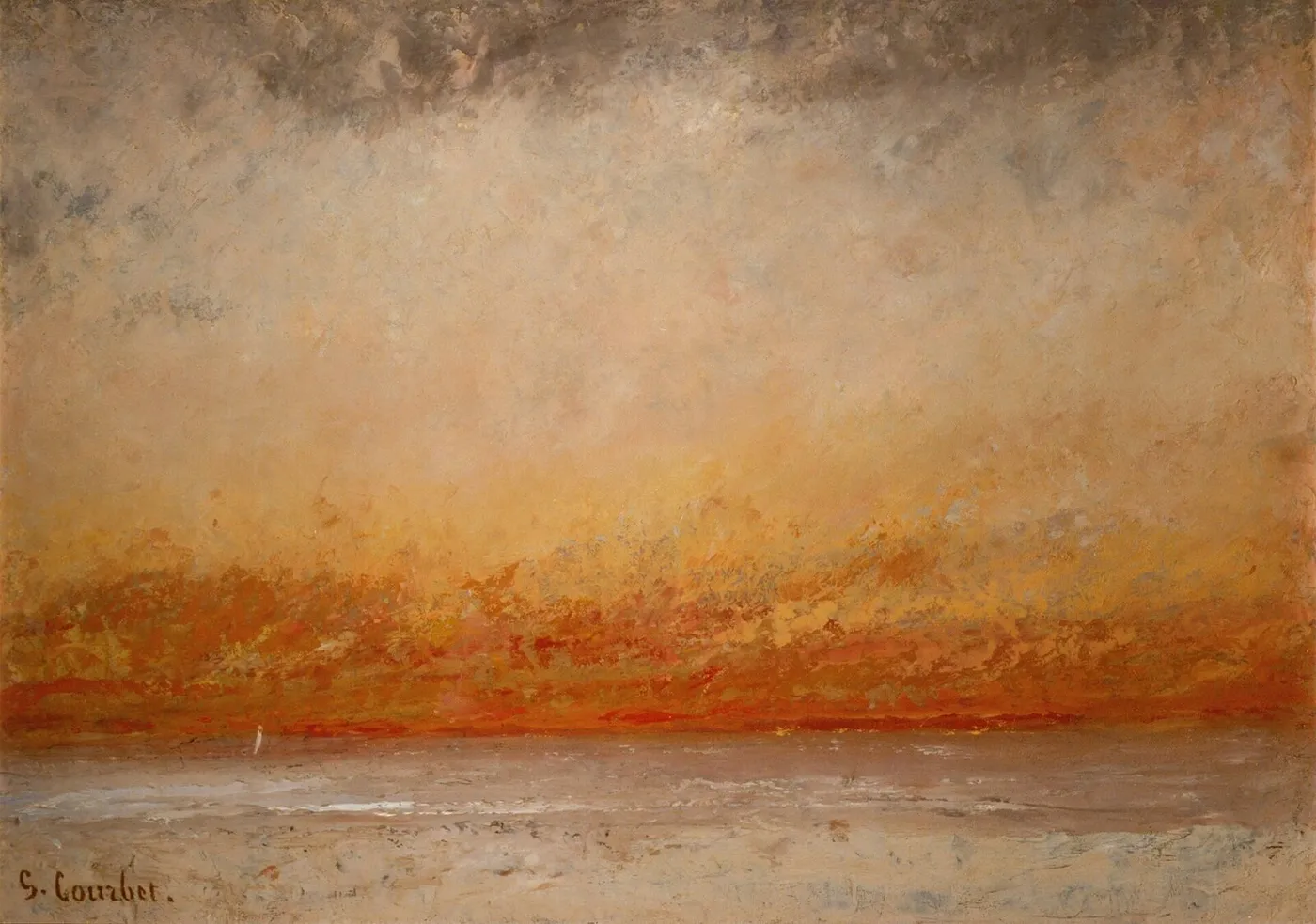 Sunset Marine (1869) by Gustave Courbet — original painting reproduced as a hand-painted oil on canvas