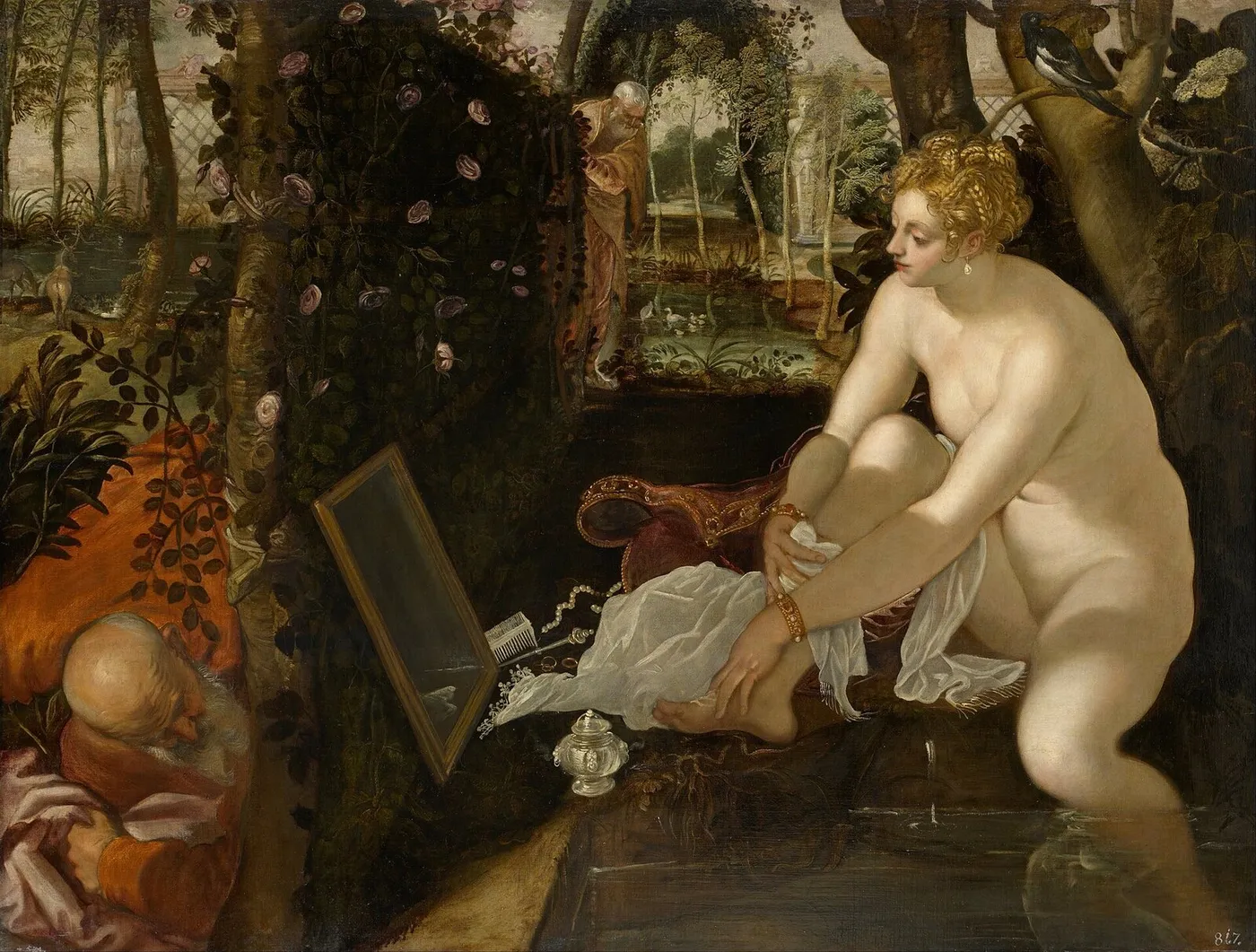 Susanna and the Elders (1550) by Jacopo Tintoretto — original painting reproduced as a hand-painted oil on canvas
