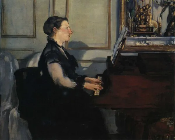 Suzanne Manet Playing the Piano (1867) by Édouard Manet — original painting reproduced as a hand-painted oil on canvas