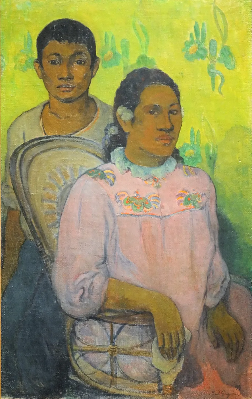 Tahitian Woman and Boy (1899) by Paul Gauguin — original painting reproduced as a hand-painted oil on canvas