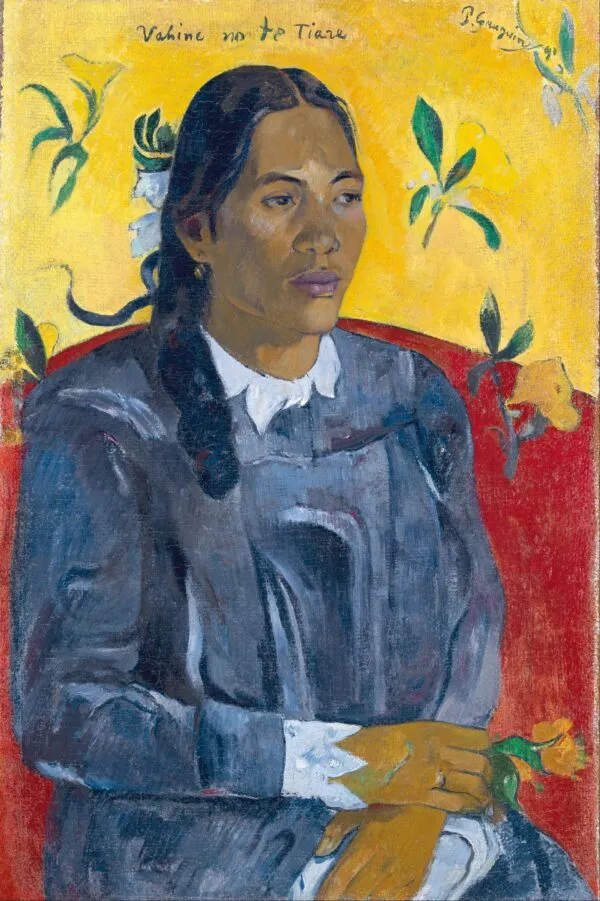 Tahitian Woman with a Flower (1891) by Paul Gauguin — original painting reproduced as a hand-painted oil on canvas