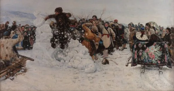Taking a Snow Town (1891) by Vasily Surikov — original painting reproduced as a hand-painted oil on canvas