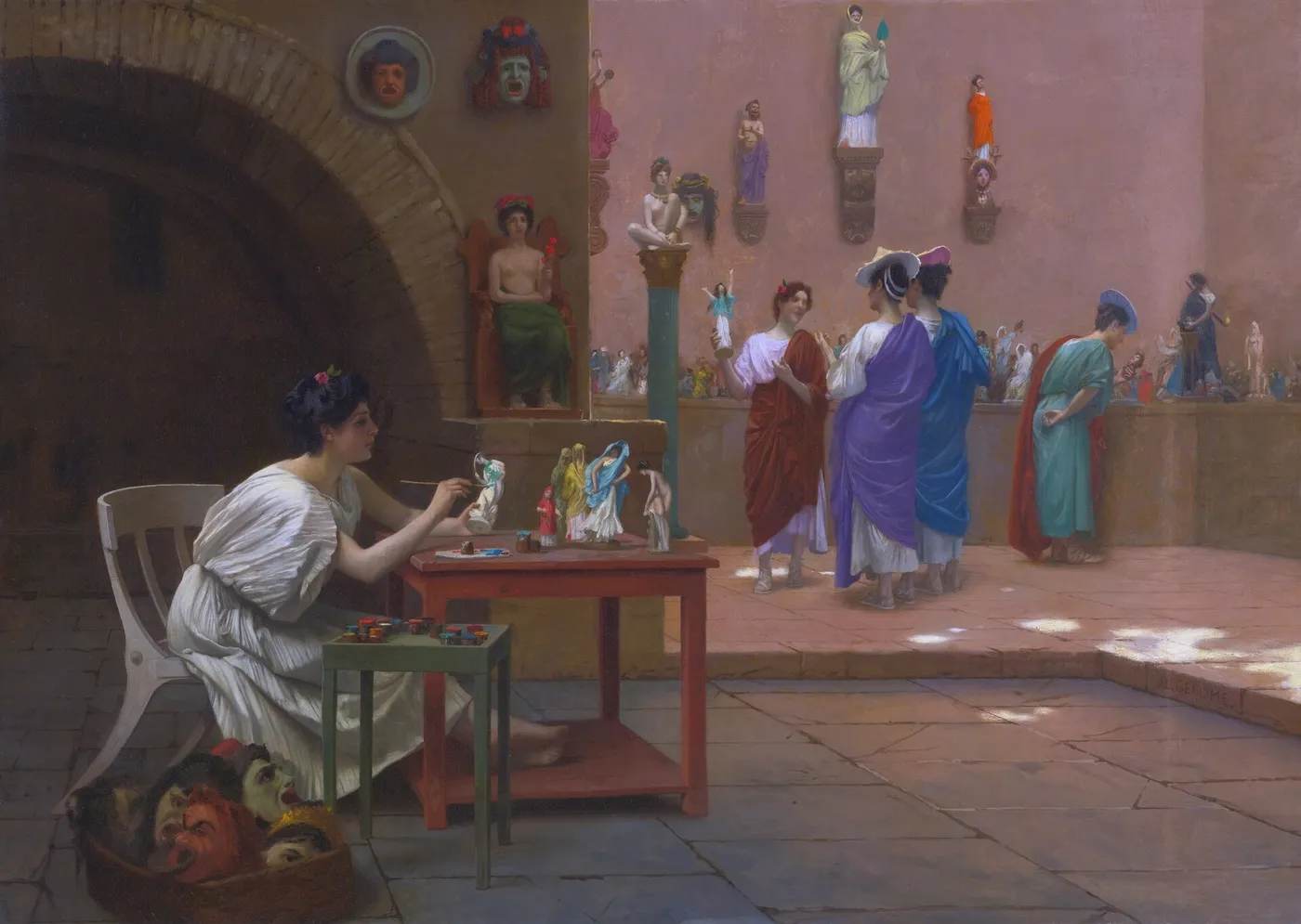 Tanagra Workshop (1893) by Jean-Léon Gérôme — original painting reproduced as a hand-painted oil on canvas