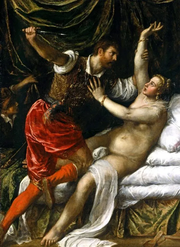 Tarquin and Lucretia (1571) by Titian — original painting reproduced as a hand-painted oil on canvas