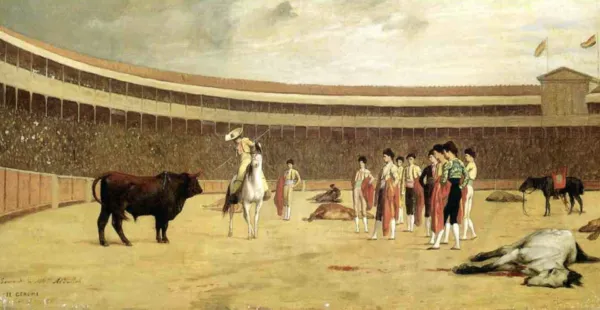 Taureau et picador (1867) by Jean-Léon Gérôme — original painting reproduced as a hand-painted oil on canvas