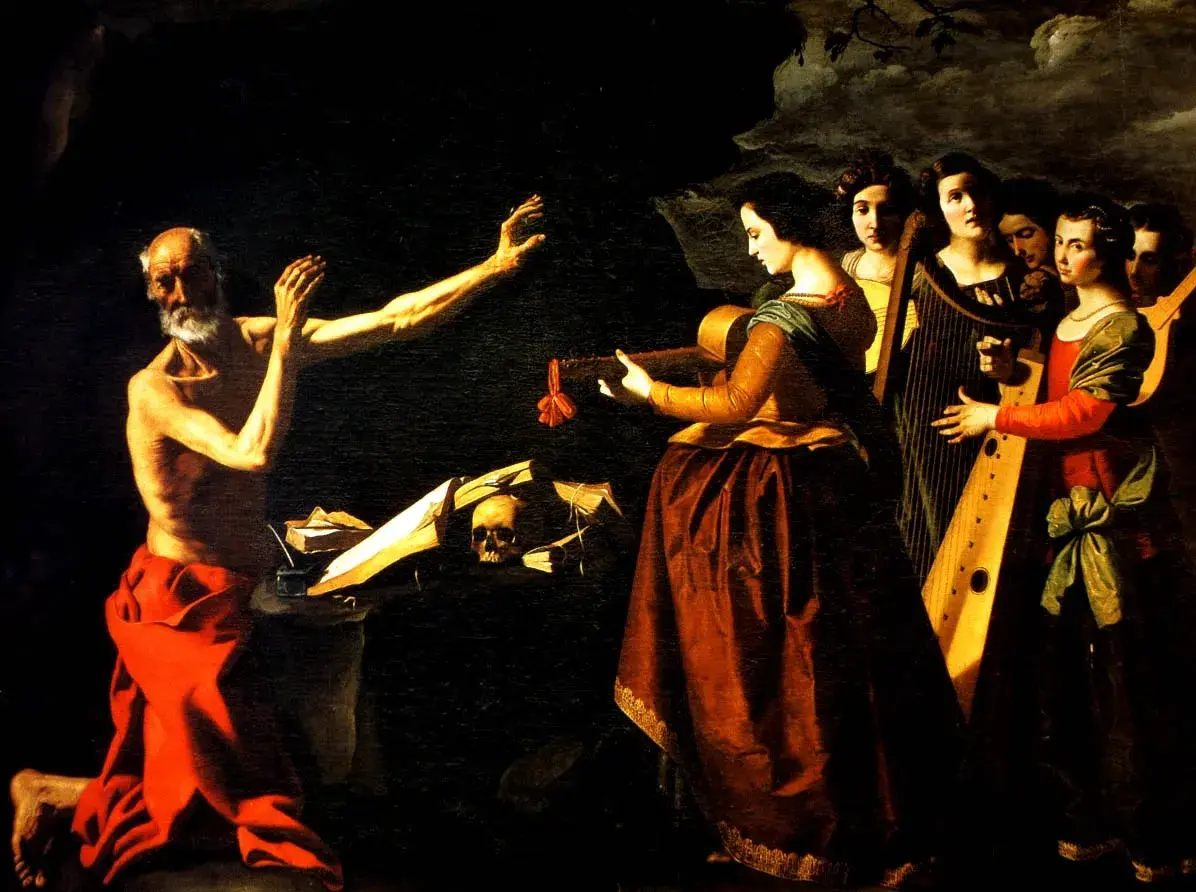 Temptation of Saint Jerome (1640) by Francisco de Zurbarán — original painting reproduced as a hand-painted oil on canvas