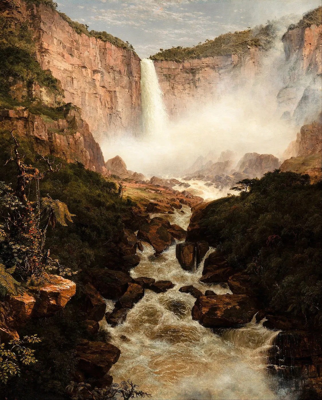 Tequendama Falls, Near Bogota, New Granada (1854) by Frederic Edwin Church — original painting reproduced as a hand-painted oil on canvas