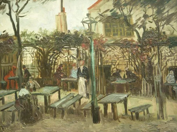 Terrace of a Cafe on Montmartre (La Guinguette) (1886) by Vincent van Gogh — original painting reproduced as a hand-painted oil on canvas
