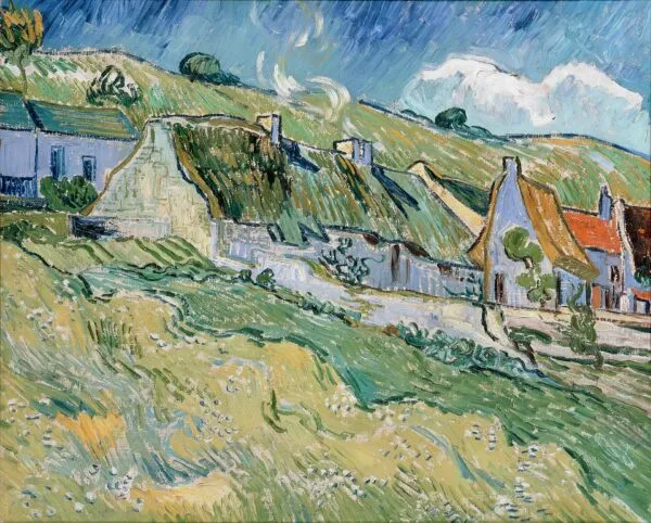 Thatched Cottages and Houses (1890) by Vincent van Gogh — original painting reproduced as a hand-painted oil on canvas