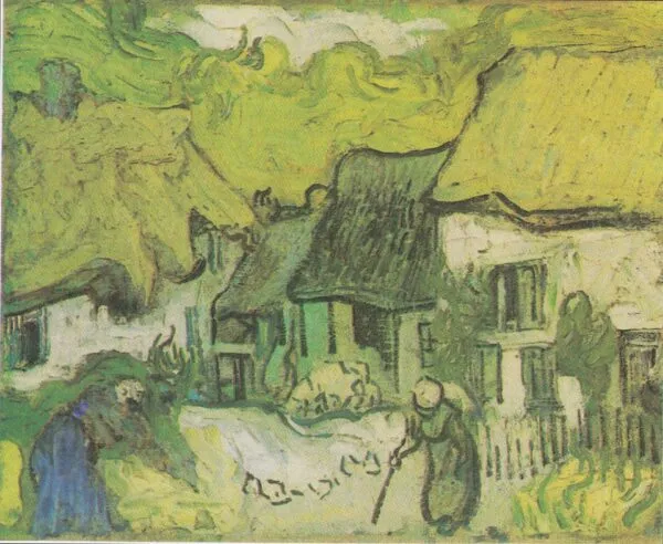 Thatched Cottages in Jorgus (1890) by Vincent van Gogh — original painting reproduced as a hand-painted oil on canvas
