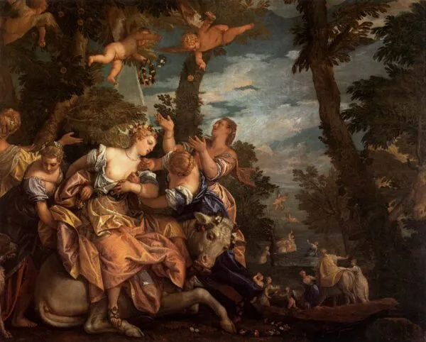 The abduction of Europa (1578) by Paolo Veronese — original painting reproduced as a hand-painted oil on canvas