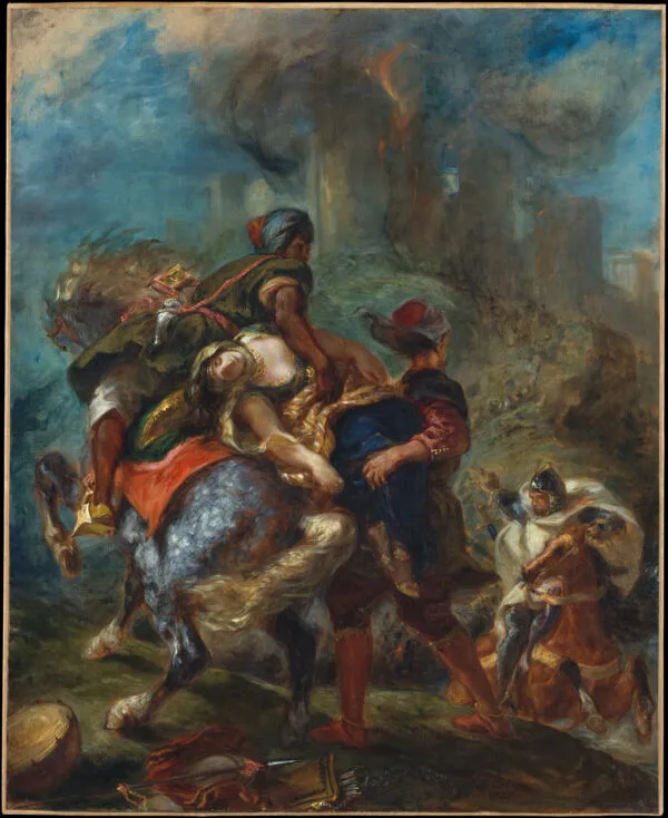 The Abduction of Rebecca (1846) by Eugène Delacroix — original painting reproduced as a hand-painted oil on canvas