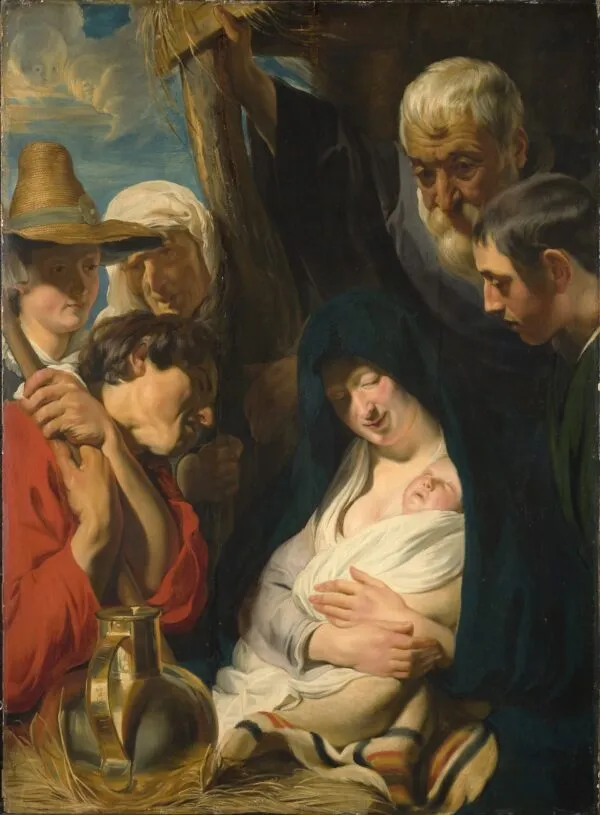 The Adoration of the Shepherds (1618) by Jacob Jordaens — original painting reproduced as a hand-painted oil on canvas