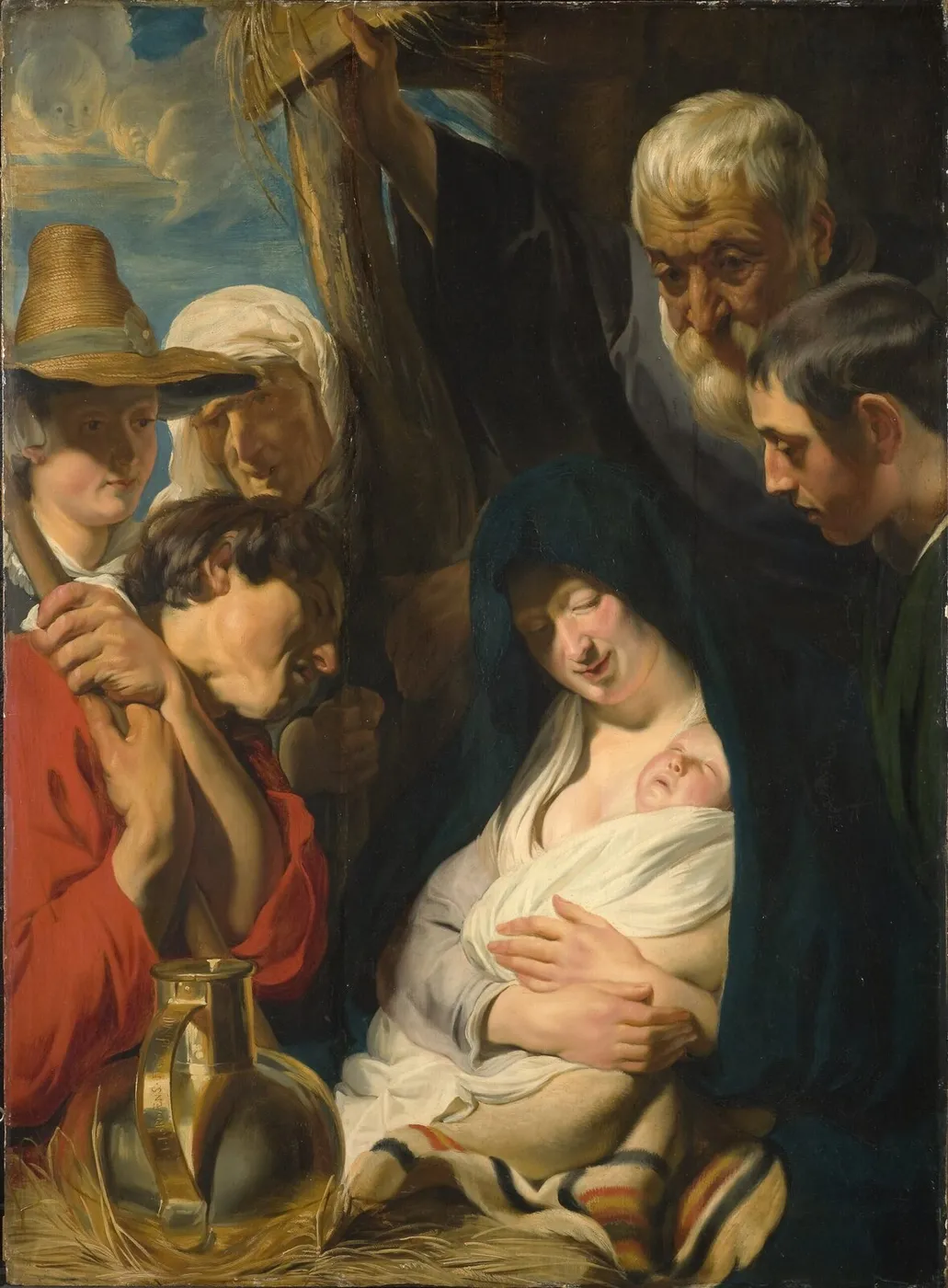 The Adoration of the Shepherds (1618) by Jacob Jordaens — original painting reproduced as a hand-painted oil on canvas